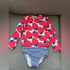 Carter’s Two Piece Strawberry Rashguard and Striped Bottoms- 2T